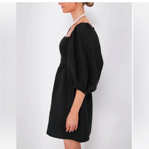 Tuckernuck Black Annie Dress large linen puff sleeve like new - Picture 2 of 4